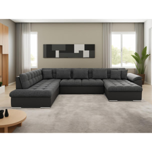 Chuck - canapé panoramique d'angle gauche XXL - convertible avec coffre - 7 places - Noir / Gris