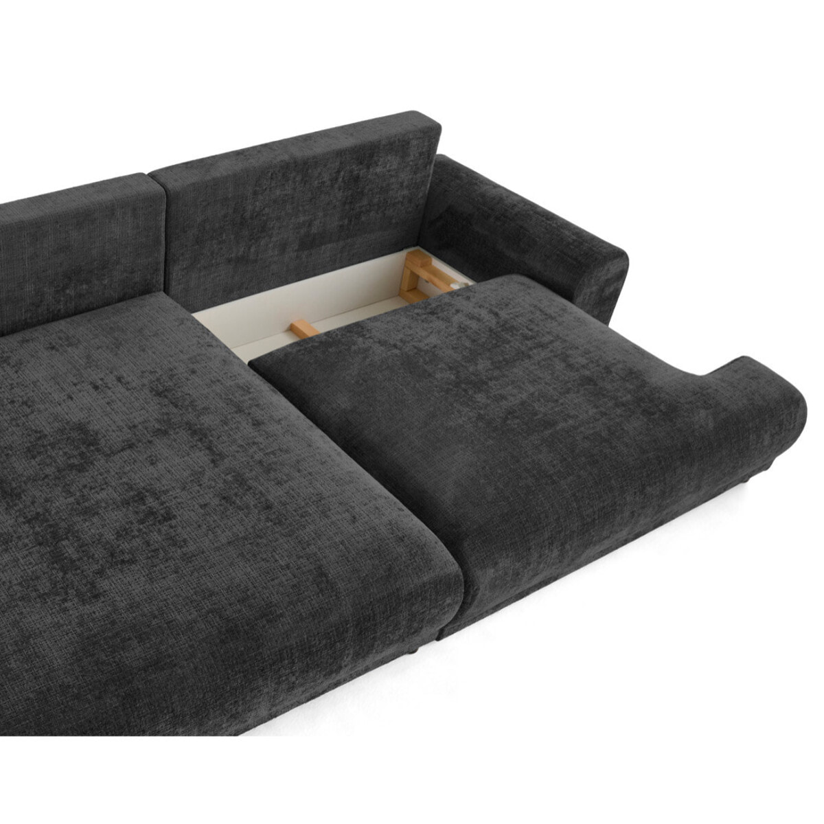 Nelly - canapé d'angle gauche 4 places convertible avec coffre en velours texturé - Gris Anthracite
