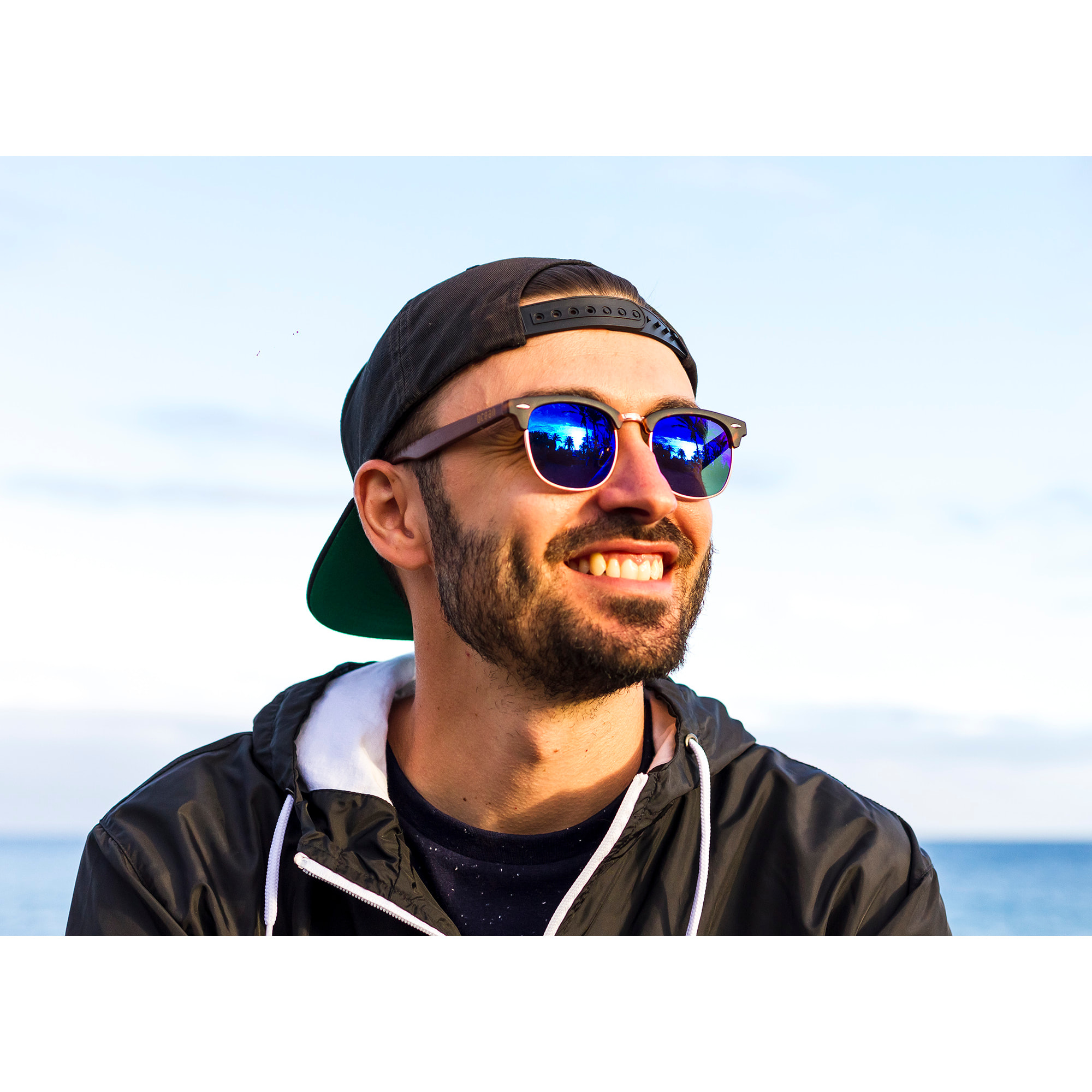 Gafas de sol PALO ALTO EPOKE - Mate negro / Revo azul y patilla marrón bambú