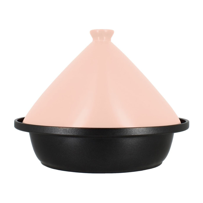 Tajine d24cm fond alu induction couvercle en céramique rose