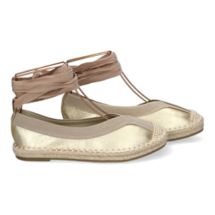 Bailarina de Mujer con Yute, Diseño Moderno con Puntera Bordada y Cintas