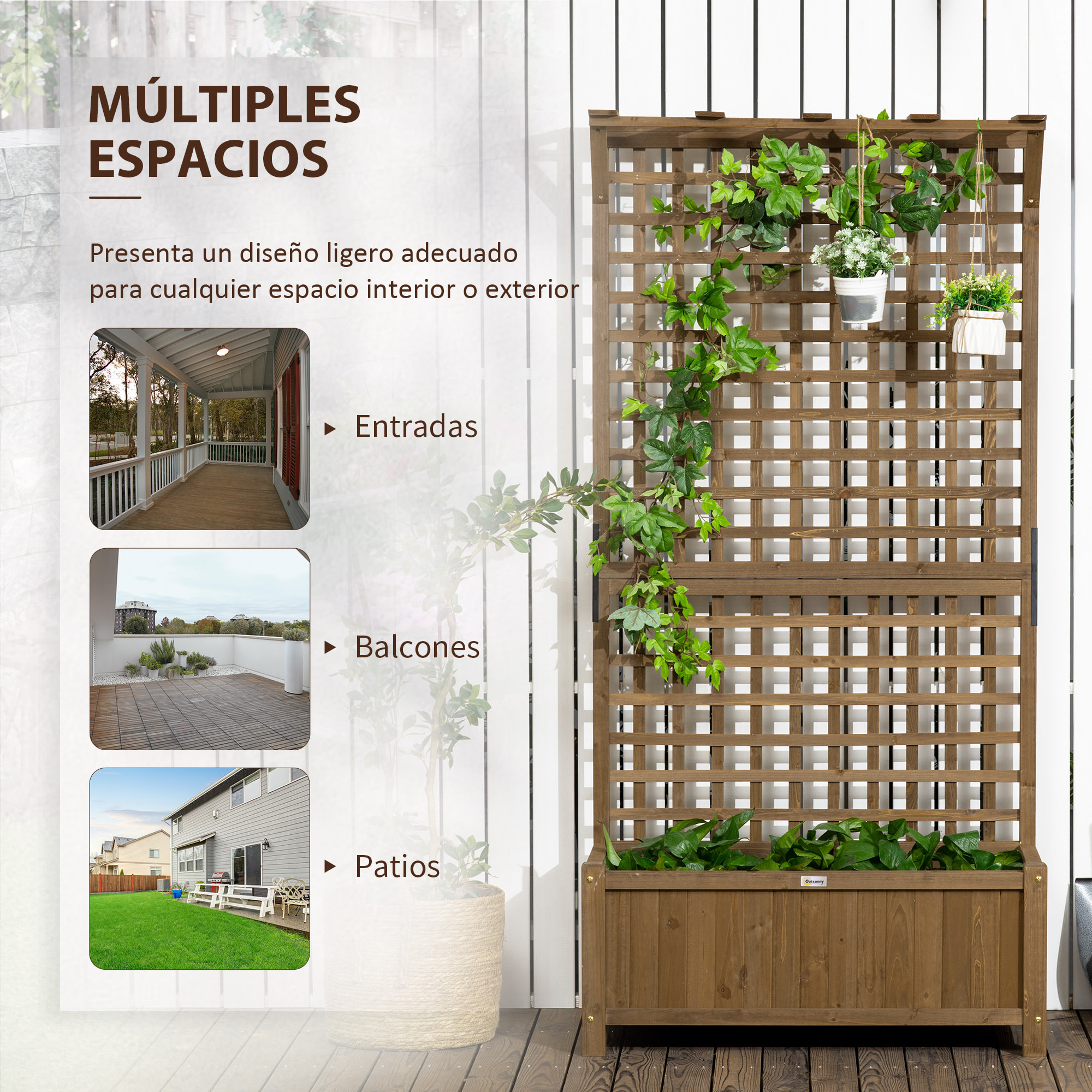 Jardinera con Enrejado de Madera Macetero de Jardín con Soporte para Trepadora Cultivo de Plantas Flores Jardinera con Celosía para Patio Terraza 90x45x183 cm Marrón