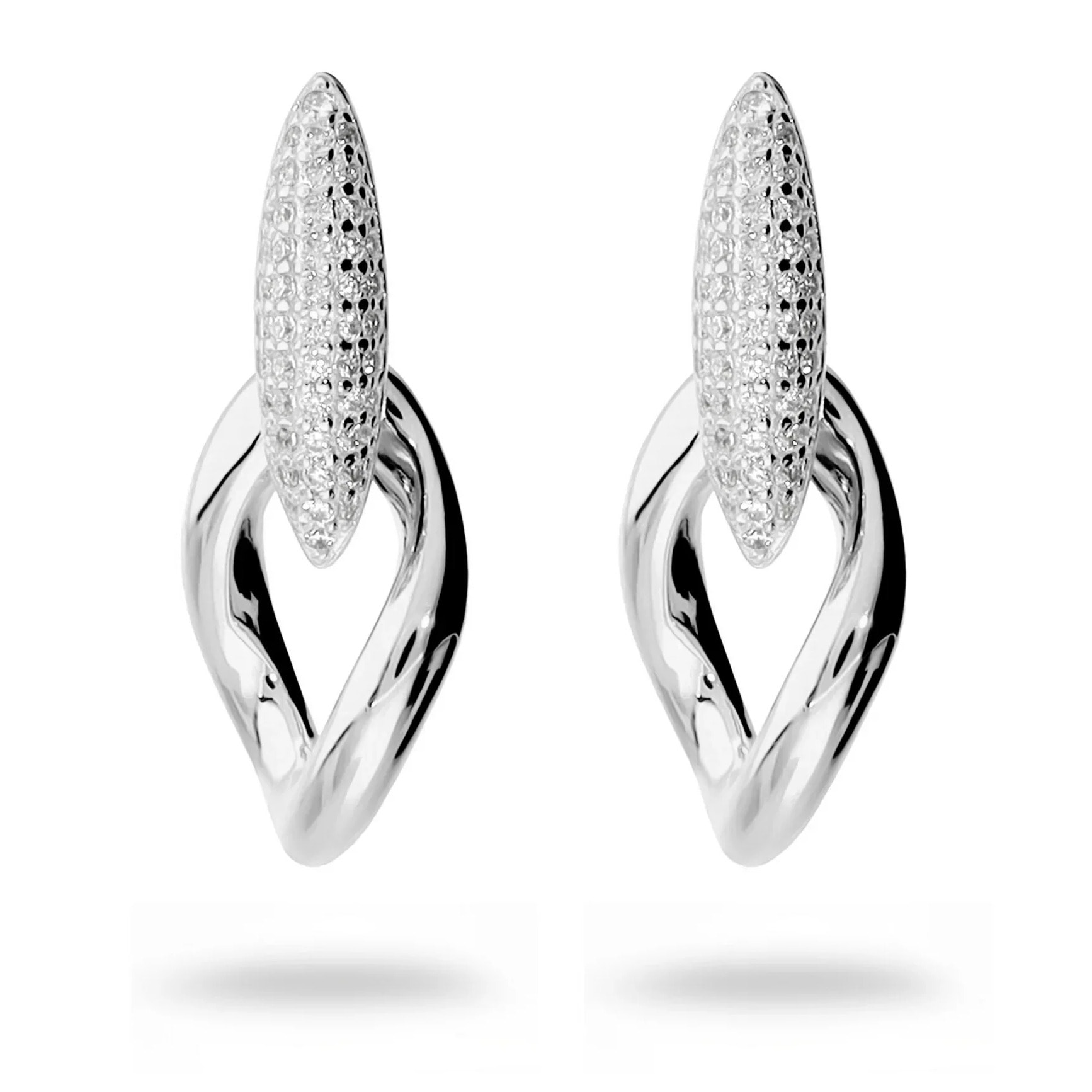 Orecchini Pendenti con Pavé di Cubic Zirconia e Maglia Ritorta in Argento 925 placcato Oro Giallo 14Kt