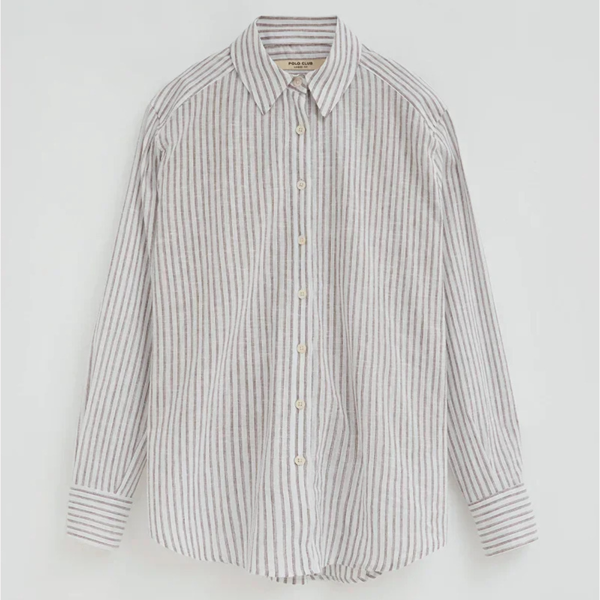 Camicia cotolino a righe bianco sporco regular fit con ricamo Polo Club