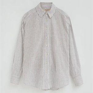 Camicia cotolino a righe bianco sporco regular fit con ricamo Polo Club