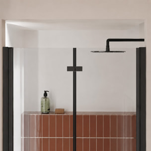 Porte de douche pivotante pliante double sens avec charnières 90x195 cm - Profilé Noir mat - ORIANA