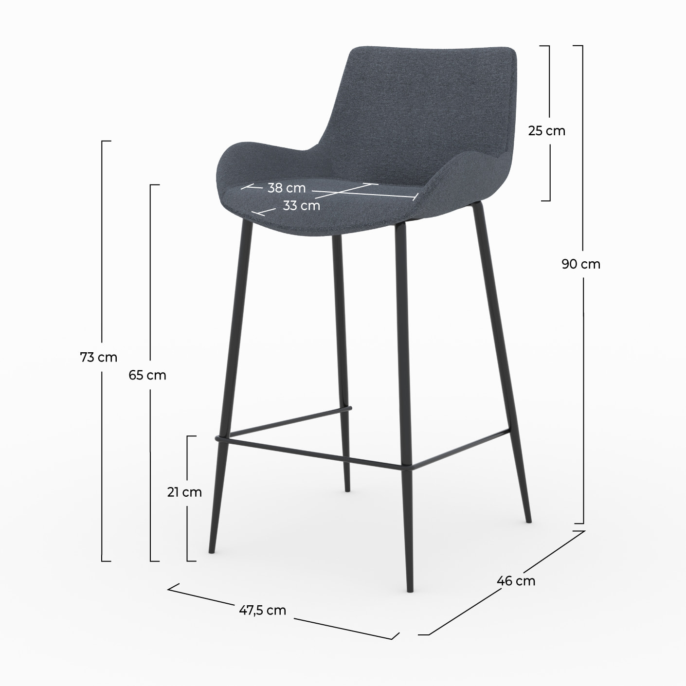 Lot de 2 chaises pour îlot central en tissu gris 65 cm - Pirata