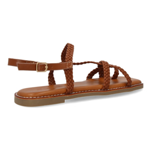 Sandalias planas de mujer, elegantes y comodas, diseño trenzado con cierre de hebilla ajustables