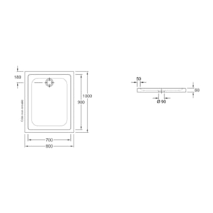 Receveur de douche antidérapant 100 x 80 O.Novo Plus céramique blanc