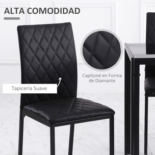 Pack de 4 Sillas de Comedor, Sillas de Cocinas Modernas, Respaldo Alto con Costuras Decorativas de Diamantes, Tapizadas en Cuero Sintético, Patas de Acero, Negro