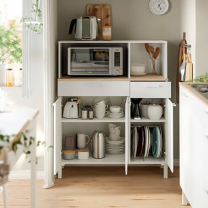 Mobile Da Cucina Credenza Con 3 Ante 1 Cassetto Madia Moderna Mobile Contenitore Con Vani A Giorno Mobiletto Dispensa 108x40x126 Cm Bianco E Rovere
