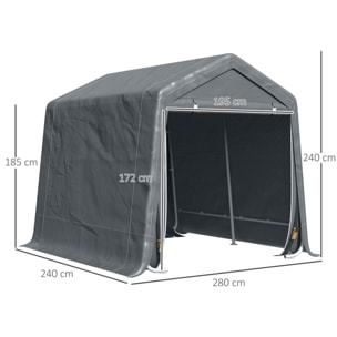 Abri de jardin - tente de stockage - abri de vélo - 2 portes zippées - dim. 280L x 240l x 240H cm - métal PE gris