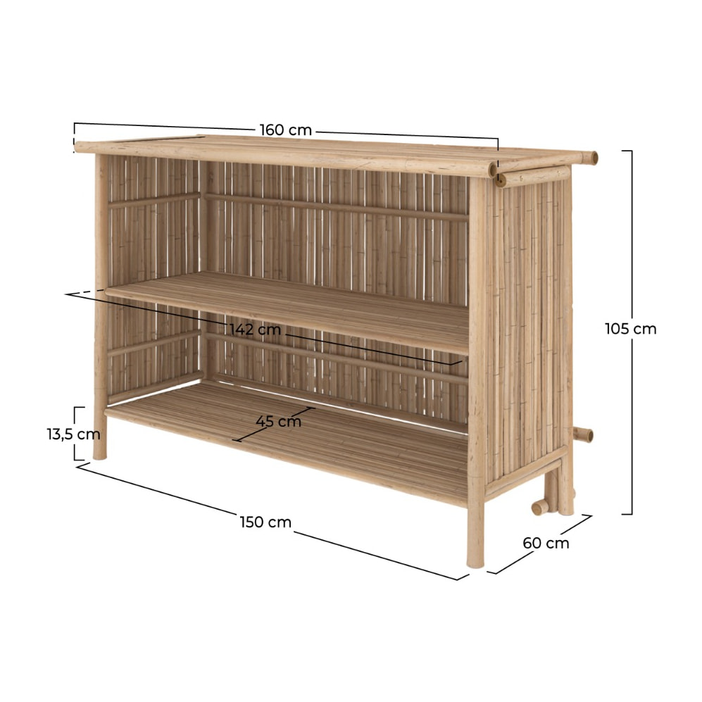 Ensemble bar et chaise de bar de jardin en bambou (lot de 2) - Vadella