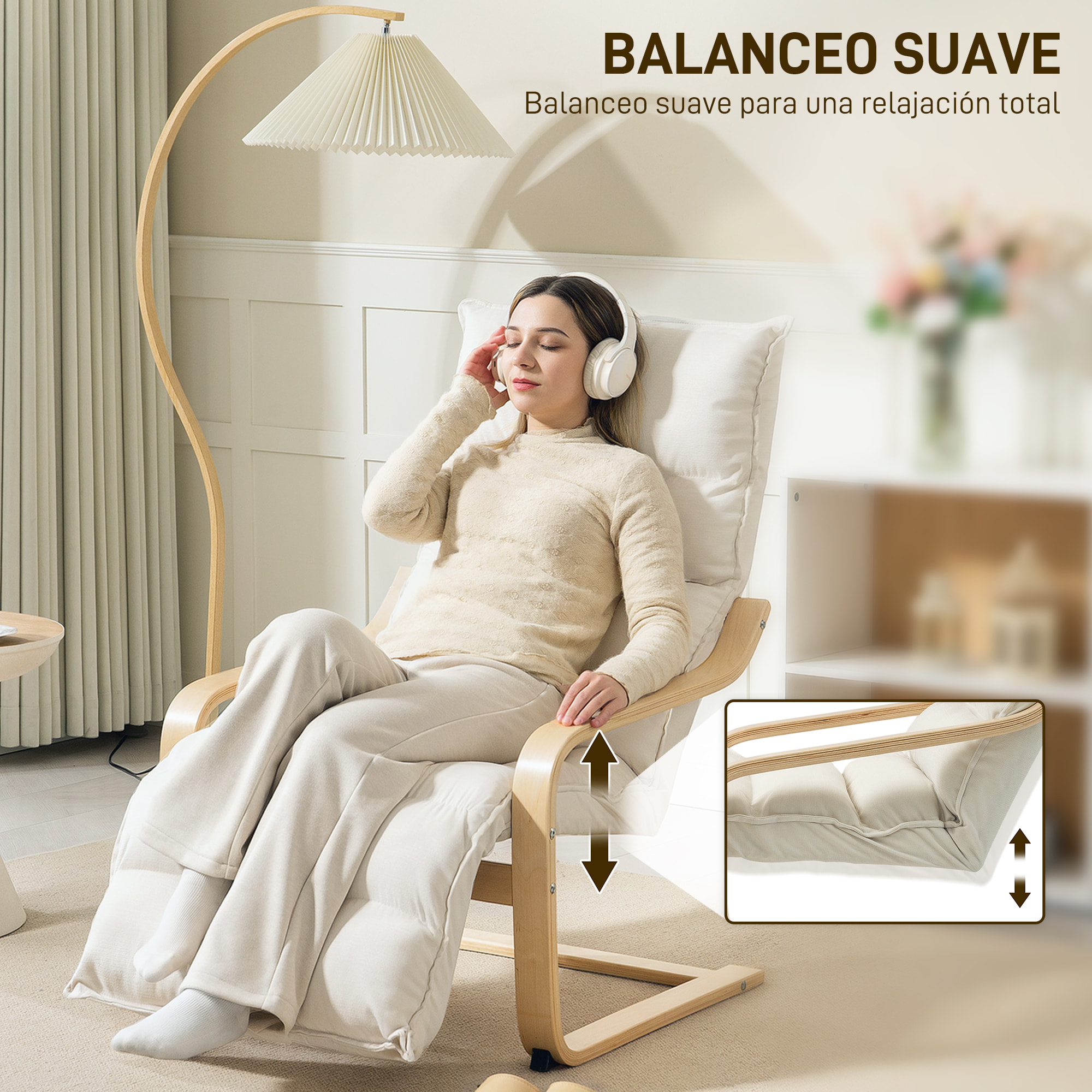 Sillón de Salón con Reposapiés Ajustable, Butaca de Salón Tapizada en Terciopelo, Marco de Madera, Sillón de Relax para Dormitorio, Oficina, Estudio, 67x93x105 cm, Crema