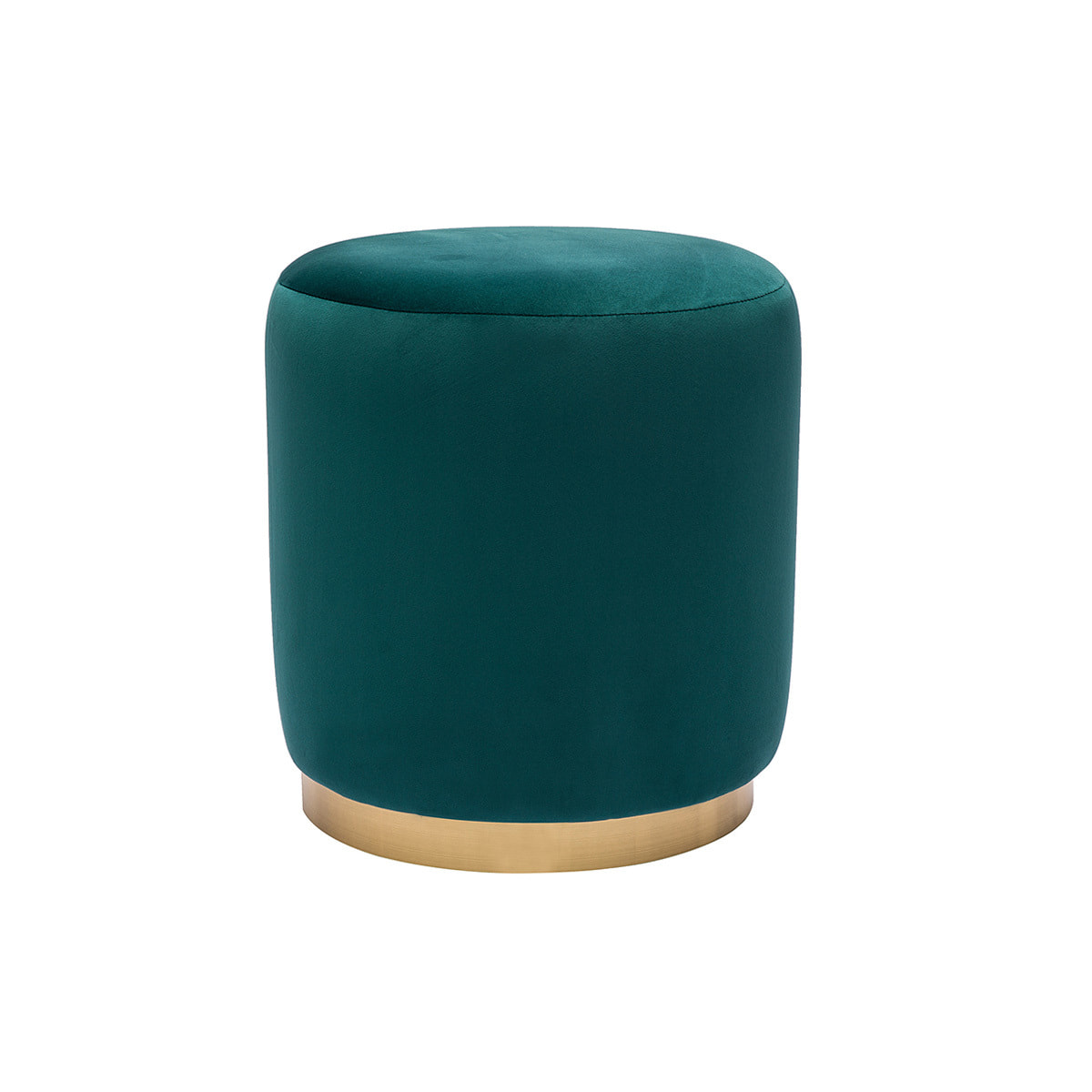 Pouf rond en velours bleu pétrole et métal doré D40 cm AMAYA