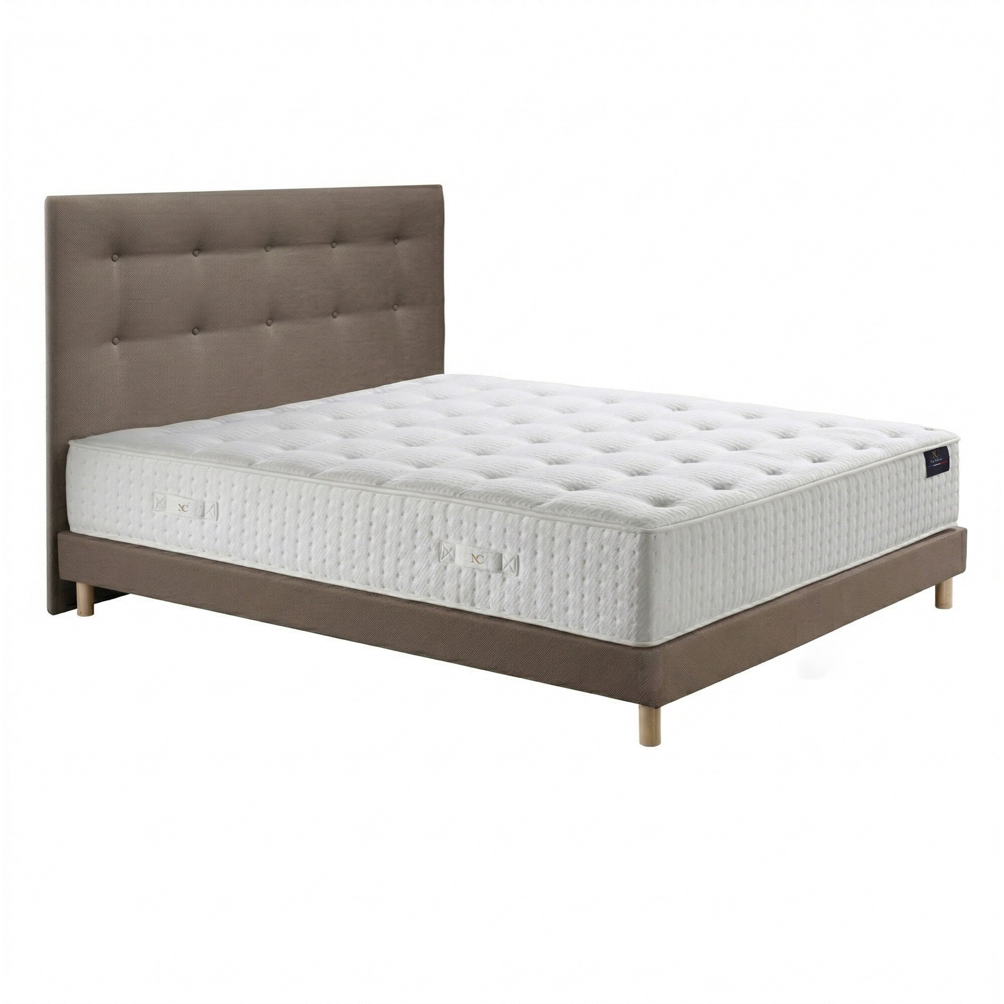 Ensemble matelas mousse haute résilience CALLISTO, H29 cm, accueil mémoire de forme, sommier et tête de lit taupe