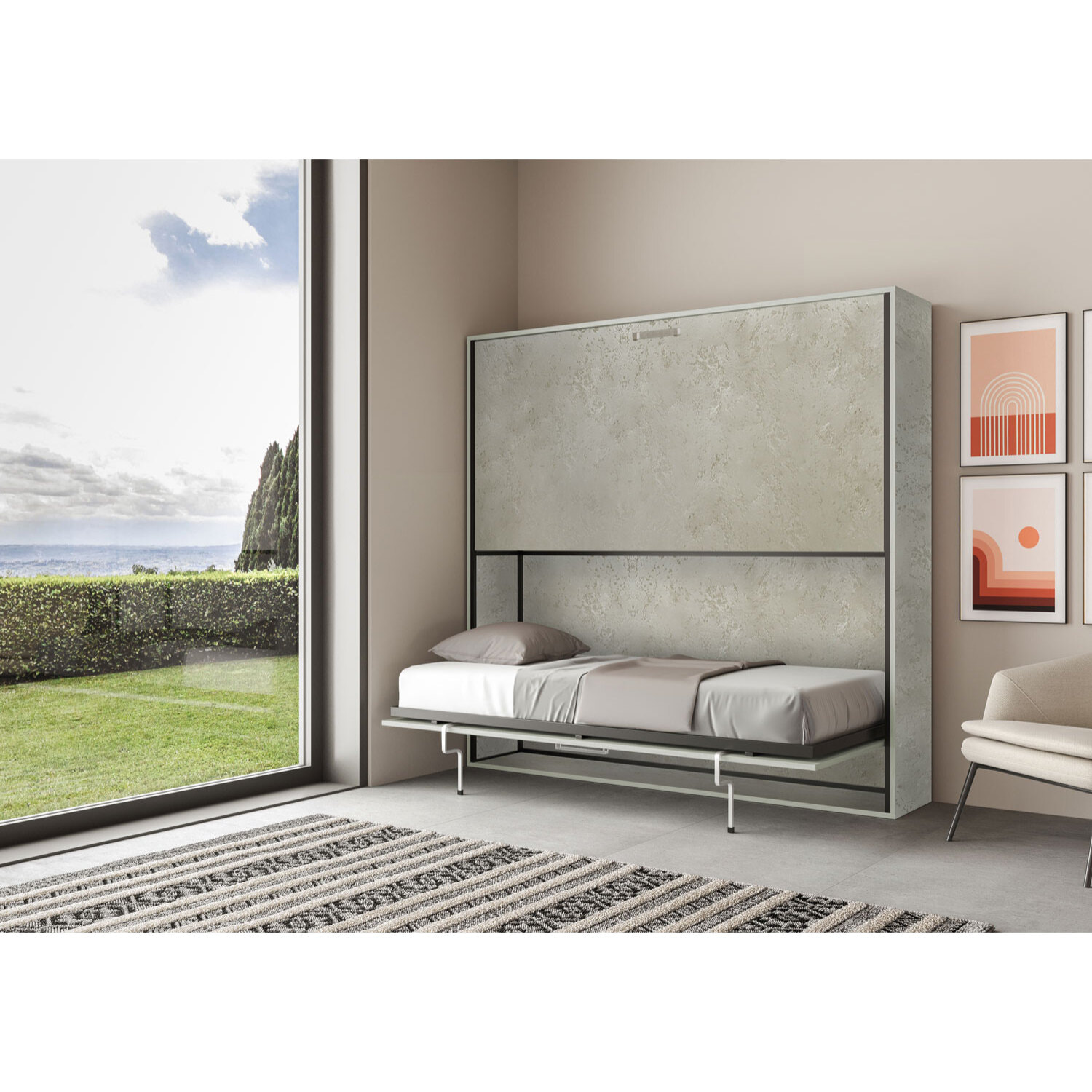 Letto a scomparsa doppio orizzontale Kando con materassi Cashmere
