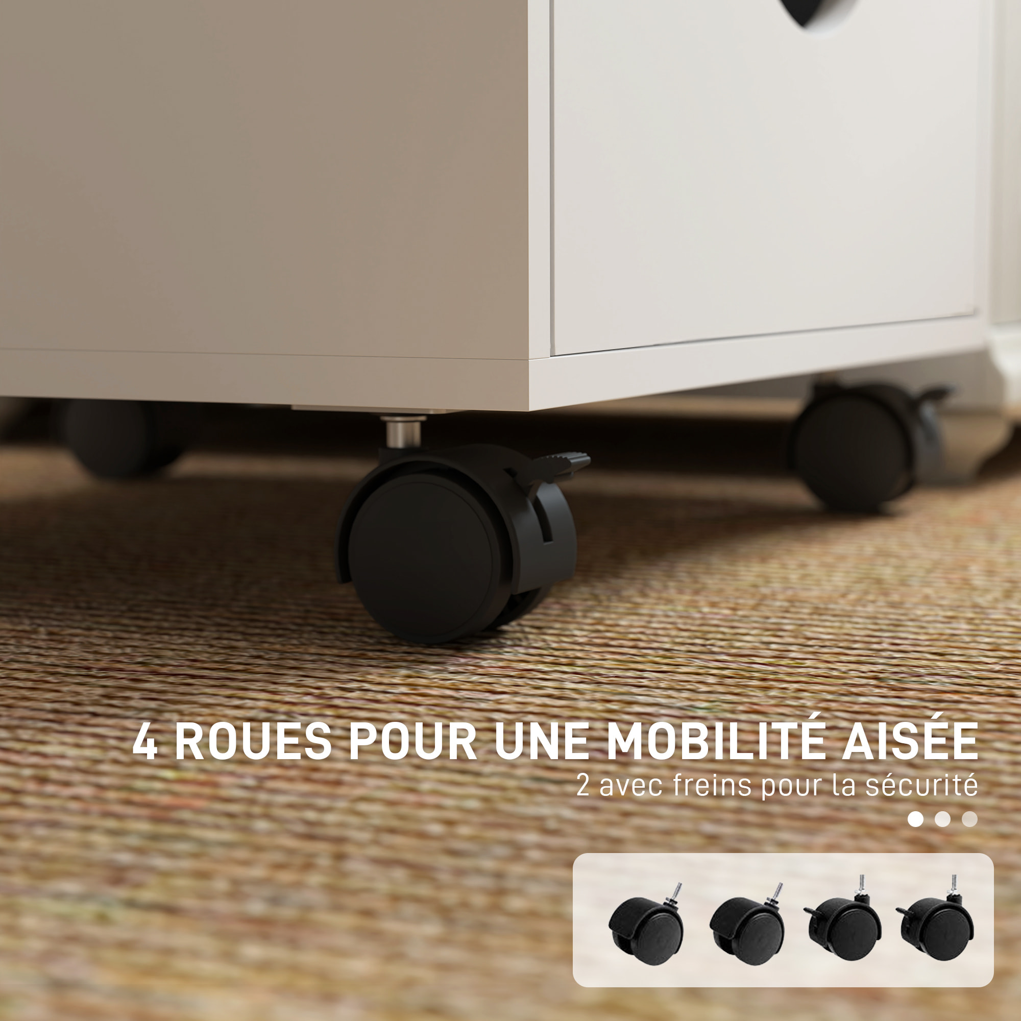 Caisson bureau 5 tiroirs mobile dim. 40x40x67cm blanc