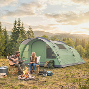 Tente de camping tunnel 4 personnes 2 pièces - étanche 3000mm - 505x390x196cm - vert