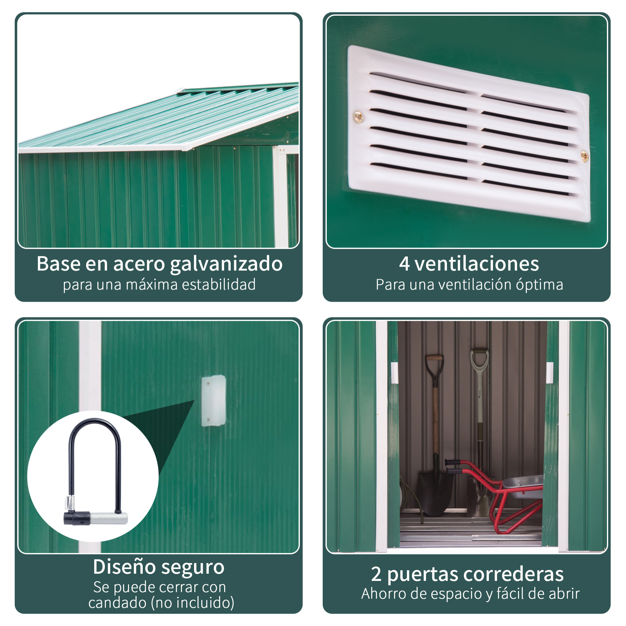 Caseta de Jardín Cobertizo Exterior de Acero para Herramientas con Ventilación