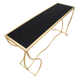 Console elegante, struttura in metallo dorato, con ripiano in vetro temprato, colore oro, Misure 40 x 75 x 130 cm