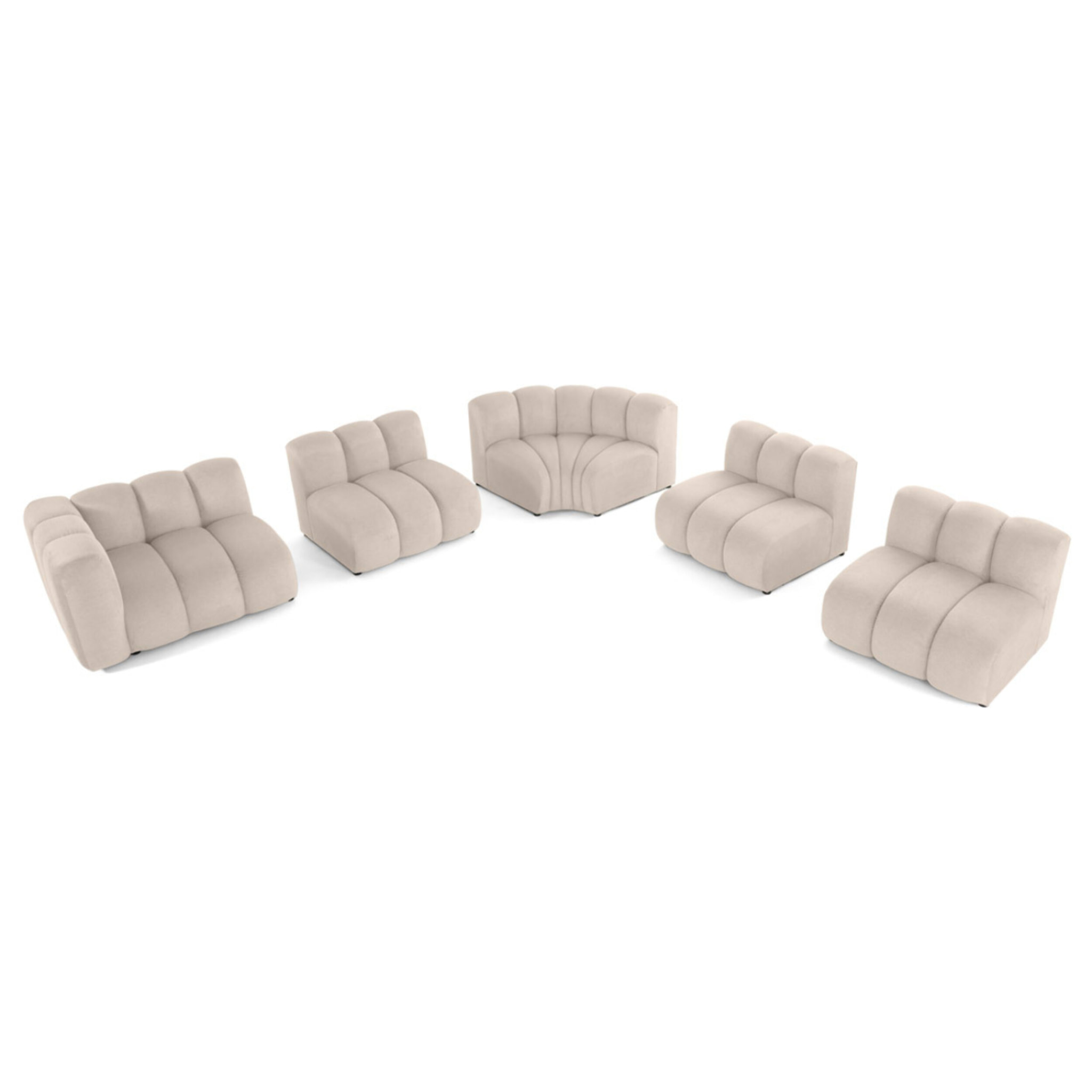 Debbie - canapé modulable d'angle droit 5 places en tissu texturé - Beige