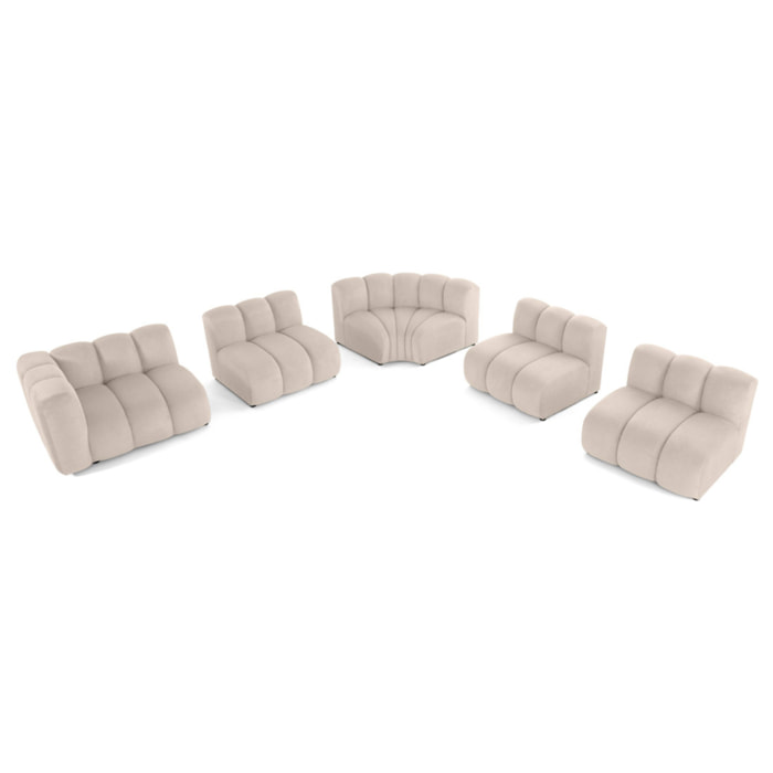Debbie - canapé modulable d'angle droit 5 places en tissu texturé - Beige