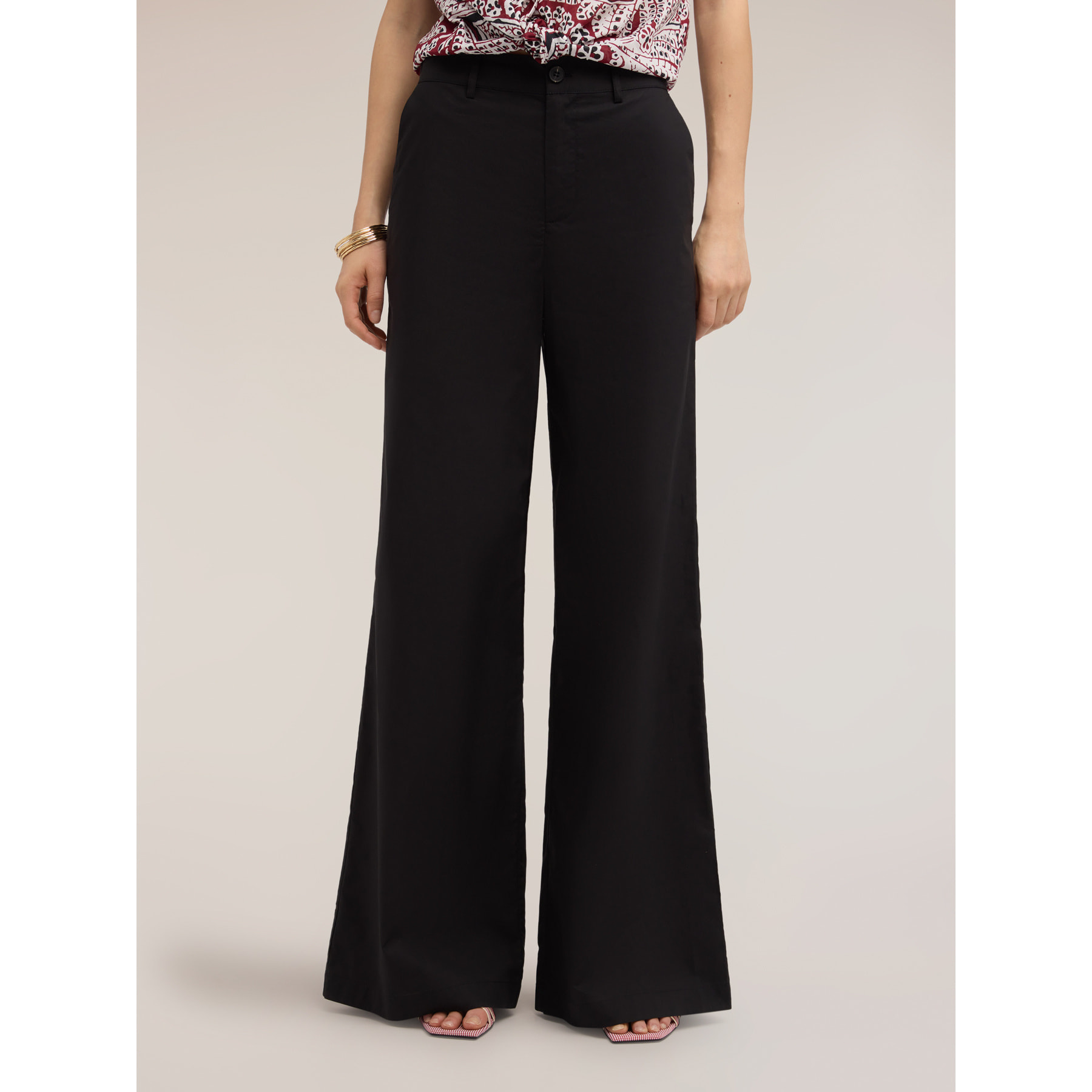 Motivi - Pantalones palazzo de popelina de algodón - Negro