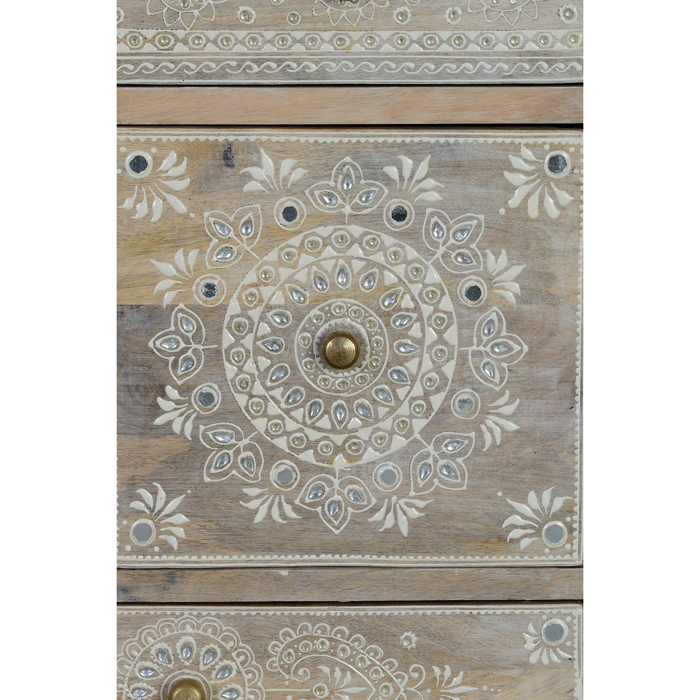 Muebles Auxiliare de Madera de Mango 42 Cm Estilo Étnico Boho Tallado