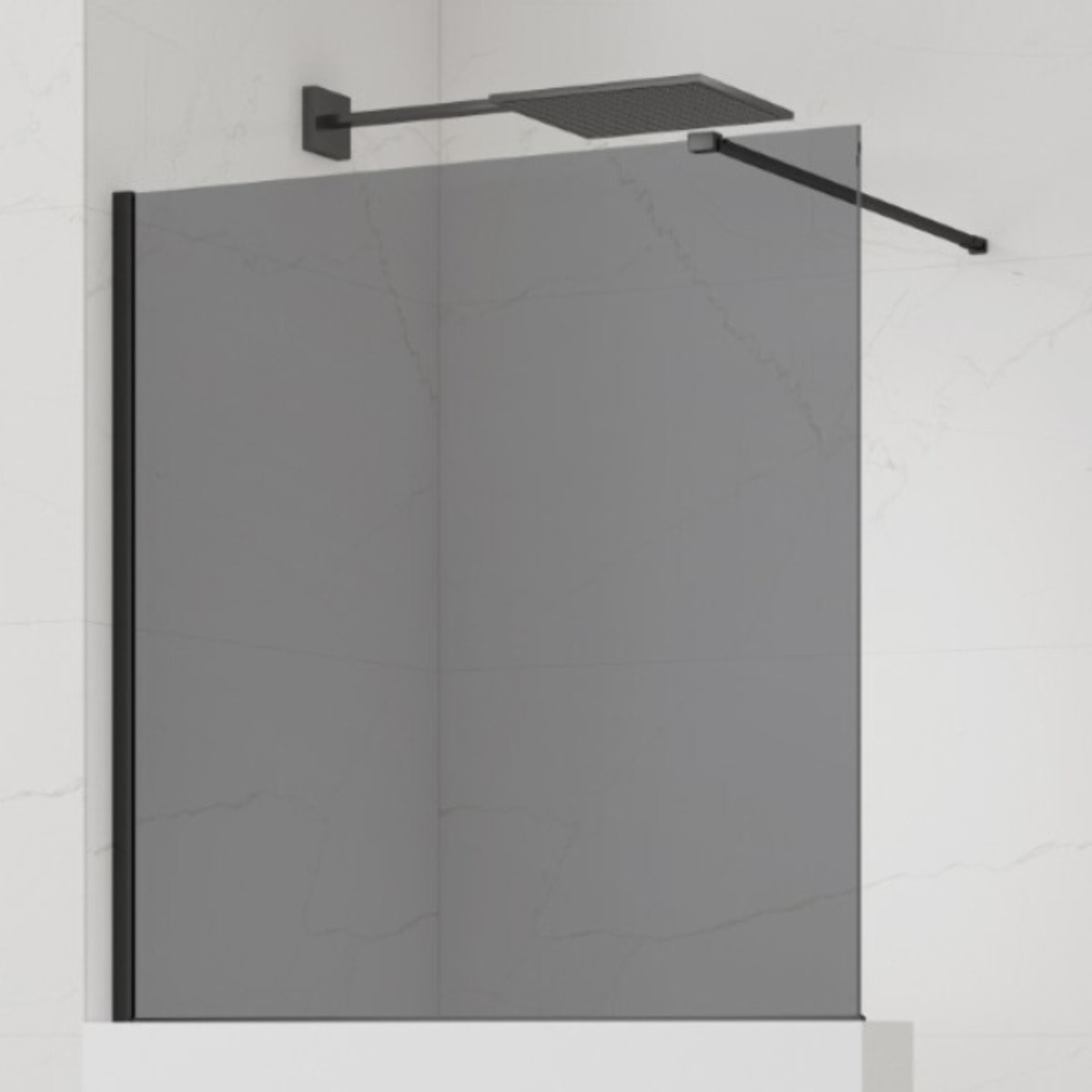 110x100cm Walk-In paroi de douche fixe à l'italienne, verre fumé Easy Clean, pour cloison abaissée (SATWIS110KS)