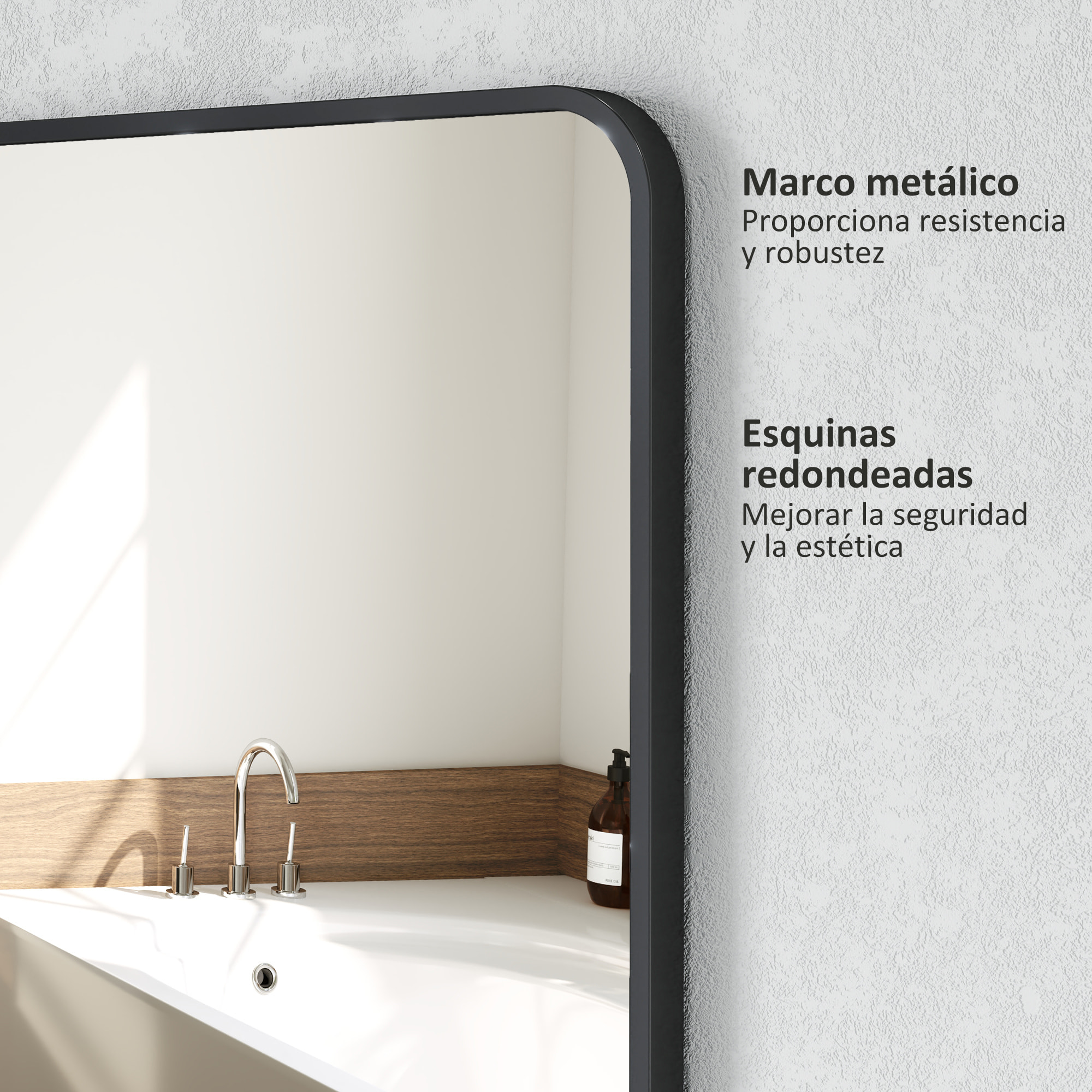 Espejo de Baño 50x70 cm Espejo Rectangular Espejo de Pared con Marco de Metal Vertical u Horizontal para Recibidor Sala de Estar Negro