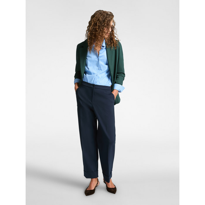 Elena Mirò - Pantaloni gamba larga con risvolto - Blu