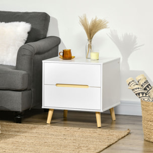Mesita de Noche con 2 Cajones y Patas de Madera para Dormitorio 50x40x50,5 cm