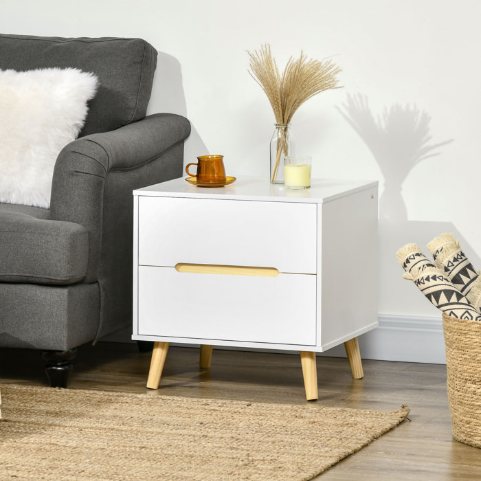 Mesita de Noche con 2 Cajones y Patas de Madera para Dormitorio 50x40x50,5 cm
