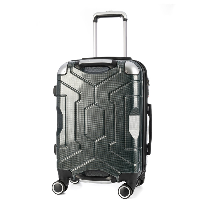DAM Valigia da cabina Trolley estensibile in materiale leggero ABS+PC ad alta resistenza con angoli rinforzati. Serratura numerica TSA, 4 ruote doppie estraibili e girevoli a 360°. 37x24x56 Cm. Colore: Verde