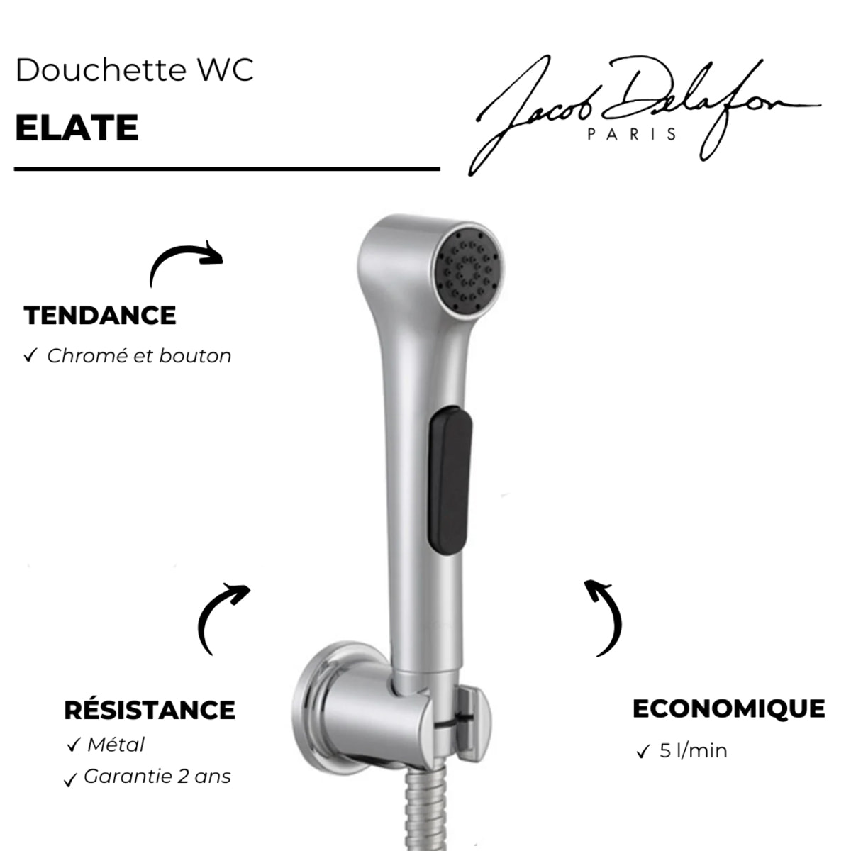 Douchette WC Elate chromée + support + flexible