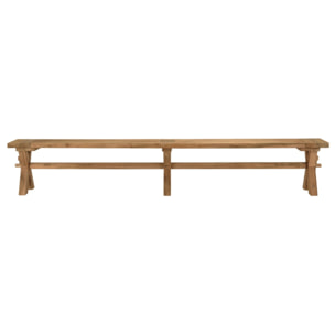 KALLY - Banc de jardin 270x35cm en bois teck recyclé pieds croisés
