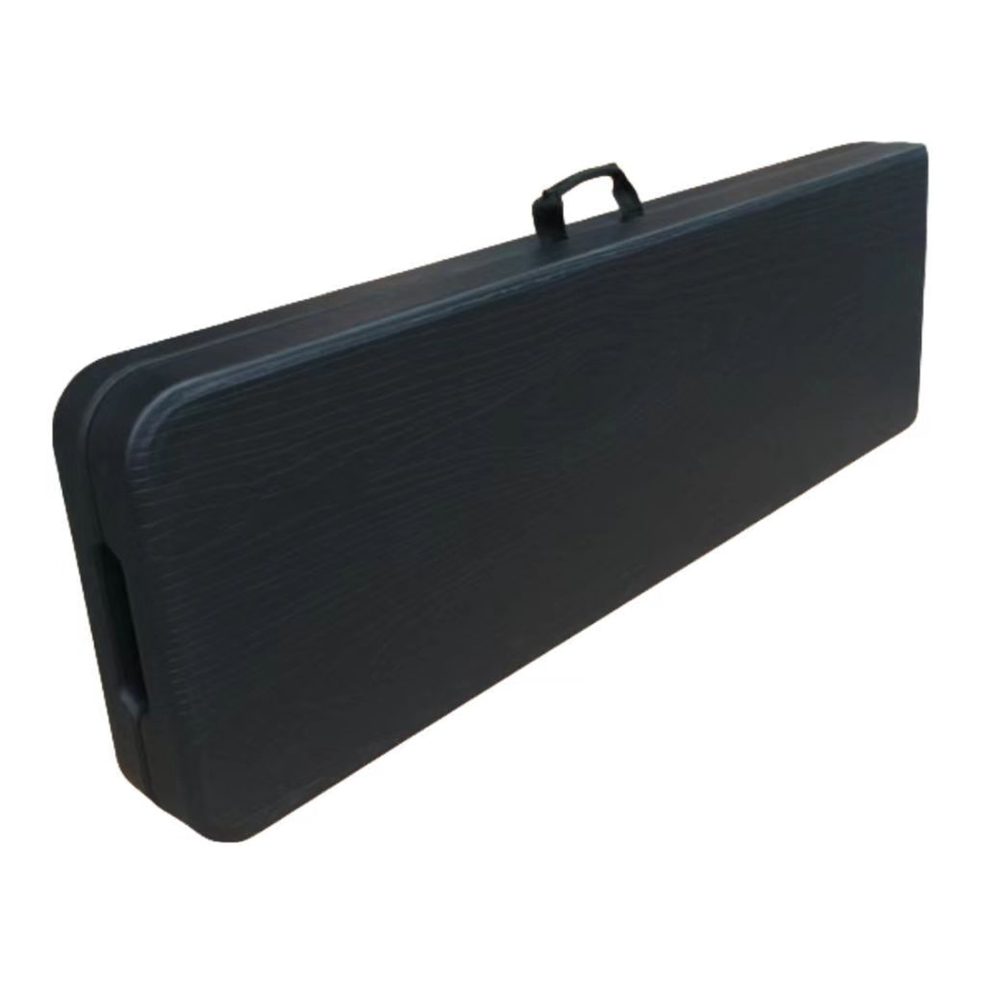 Banco plegable 183x30x43cm efecto madera en negro con asa para facilitar su desplazamiento