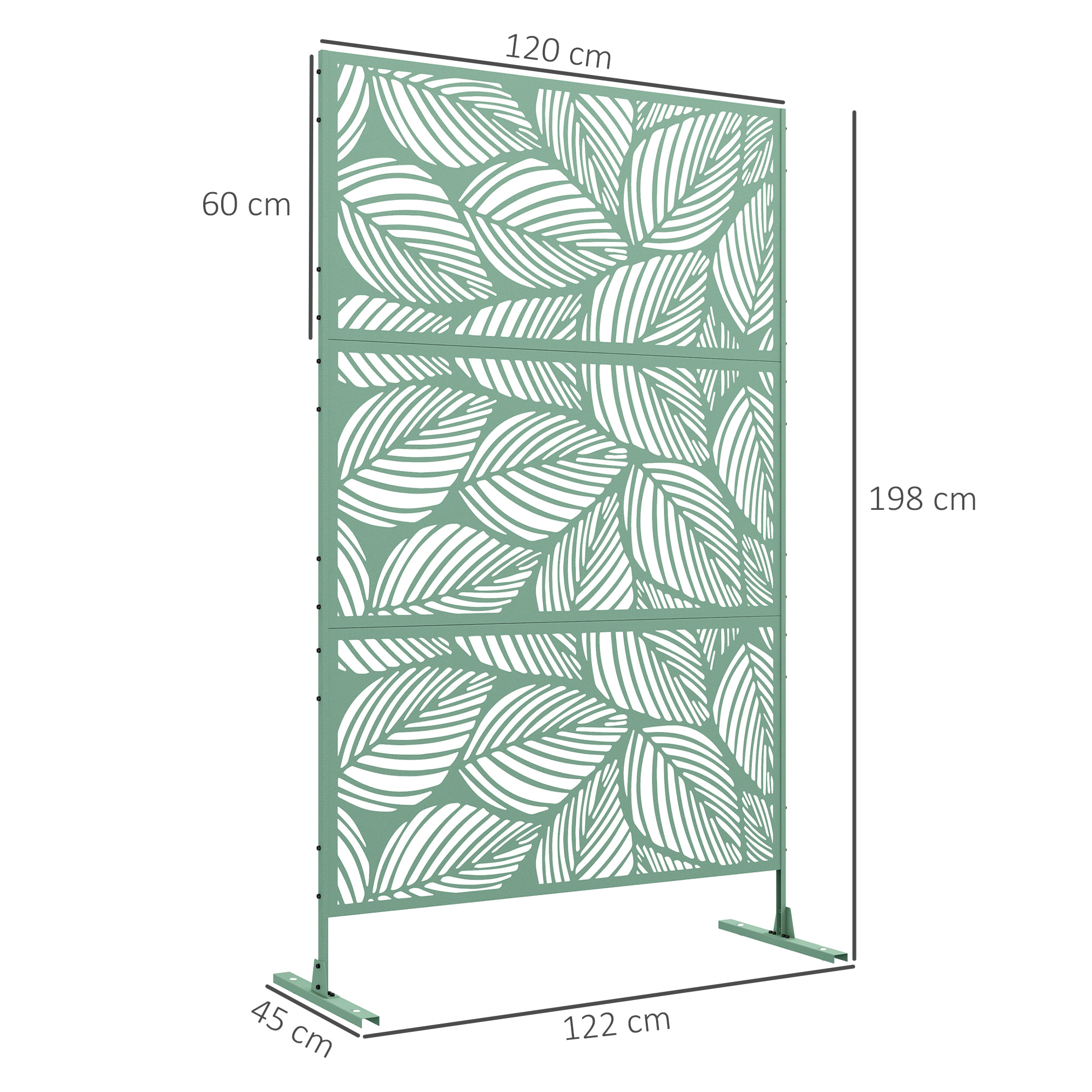 Biombo de Exterior Separador de Ambientes con 3 Piezas Patrón de Hoja Grande y Marco de Acero Pantalla de Privacidad para Patio Terraza Jardín 122x45x198 cm Verde