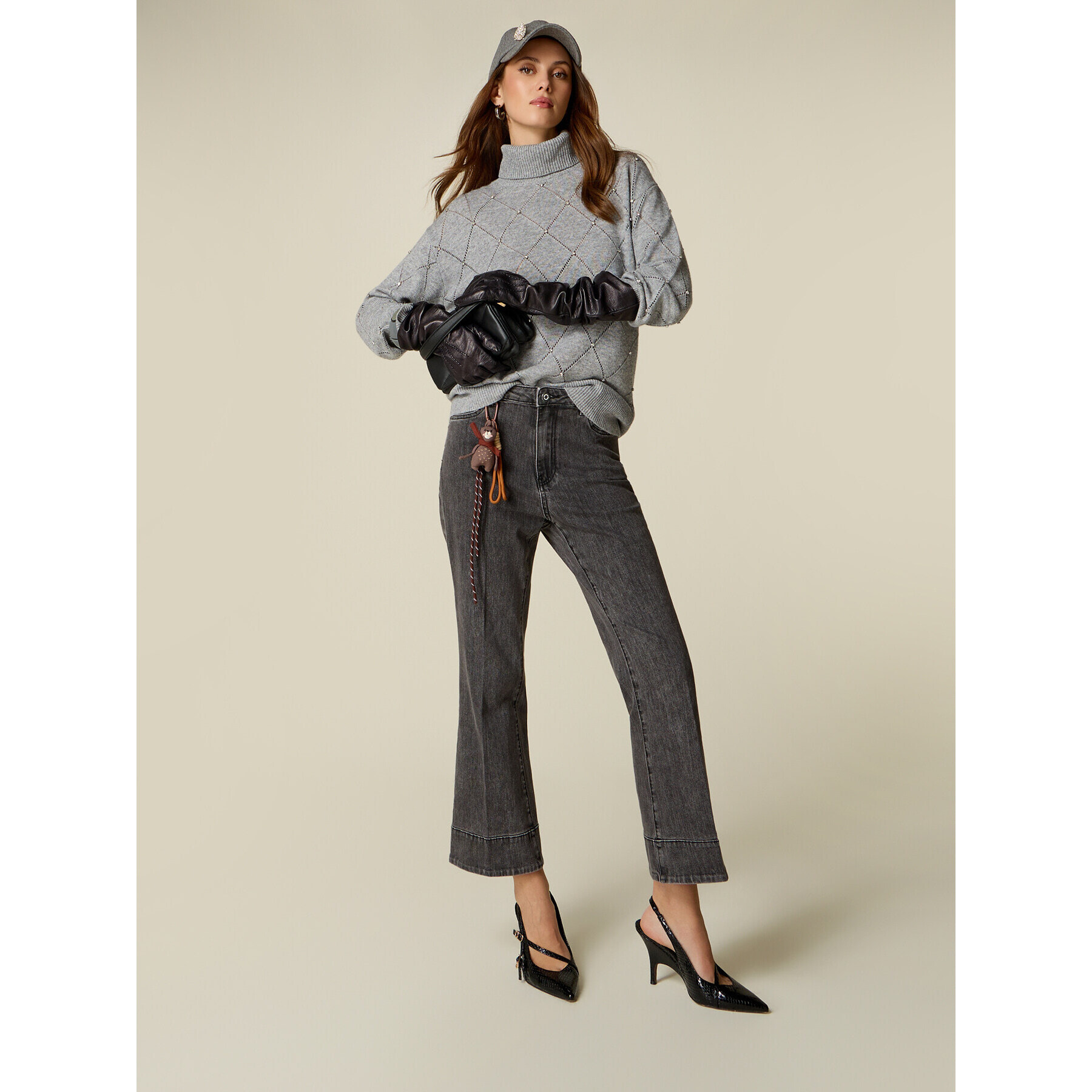 Oltre - Jeans flare in denim grigio - Grigio