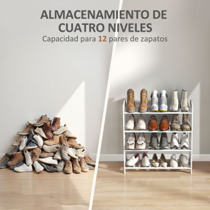 Zapatero de 4 Niveles Estantería para Zapatos de Bambú para 12 Pares de Zapatos para Entrada Pasillo Dormitorio 67,5x24,7x72 cm Blanco