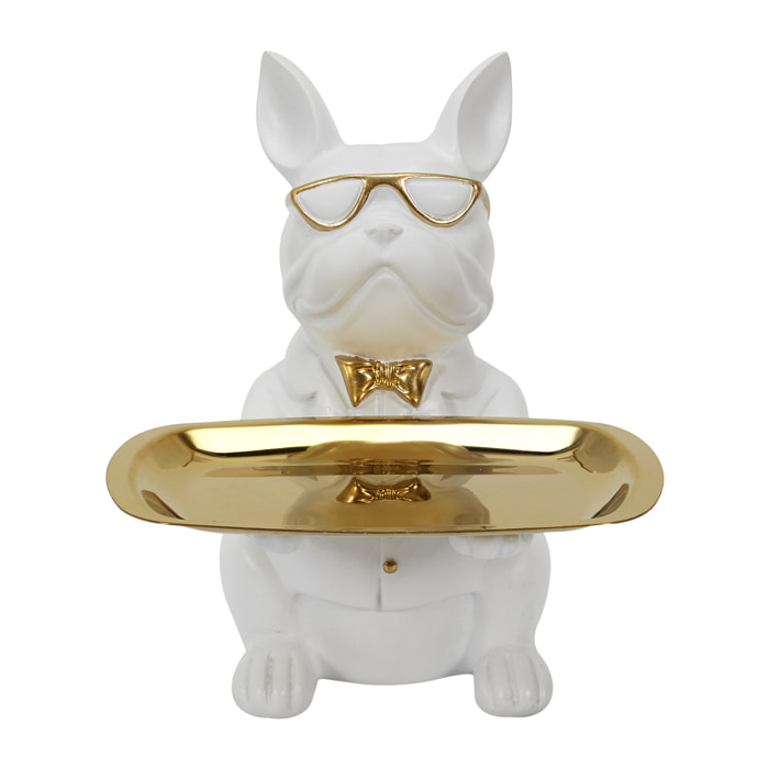 Sculpture Deco Bulldog Blanc Vide Poche 21cm