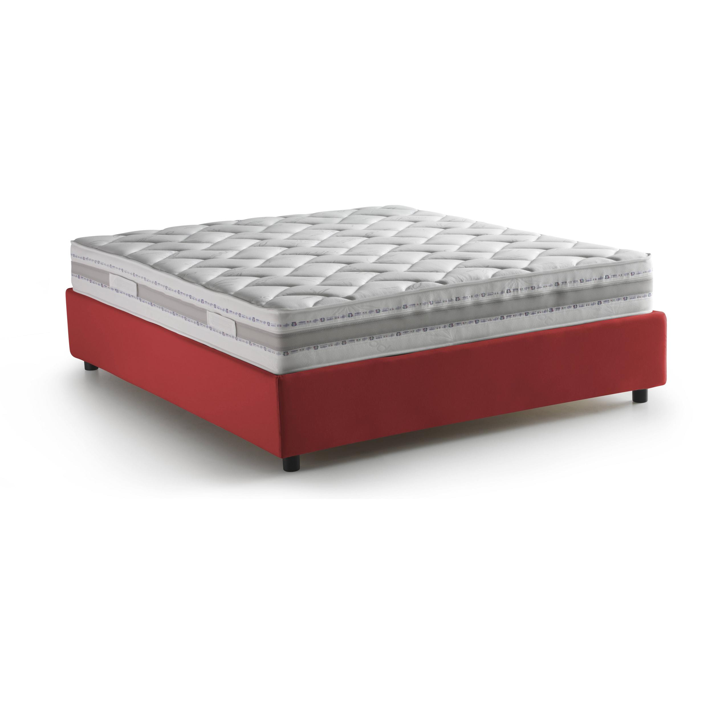 Letto piazza e mezza Arianna, Letto contenitore con rivestimento in tessuto, 100% Made in Italy, Apertura frontale, adatto per materasso Cm 120x200, Rosso