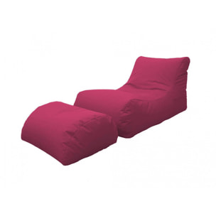 Chaise Longue moderna da soggiorno, Made in Italy, Poltrona con poggiapiedi in Nylon, Pouf imbottito per camera da letto, cm 120x80h60, colore Fucsia