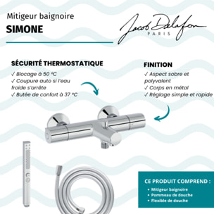Mitigeur baignoire Simone + pommeau de douche Shift+ carré + flexible de douche lisse