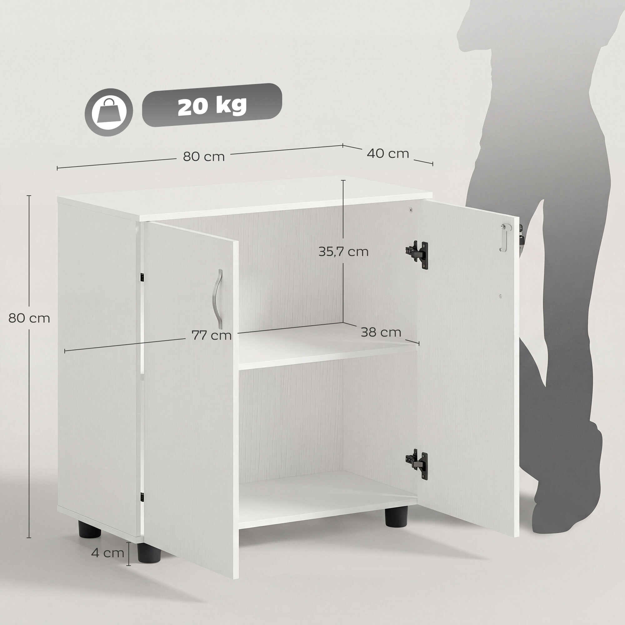 Armoire de bureau verrouillable 2 portes étagère effet bois blanc