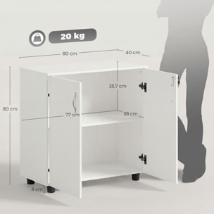 Armoire de bureau verrouillable 2 portes étagère effet bois blanc