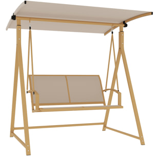 Columpio de Jardín Exterior de 2 Plazas Balancín de Jardín Exterior con Toldo Ajustable 90° Protección UV 30+ y Estructura Triangular de Metal Carga 220 kg 160x112x162 cm Caqui