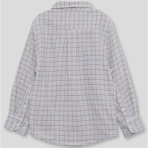 Camisa niño de manga larga con estampado de cuadros blanco, azul y teja, cuello camisero y botones | Color: Multicolor | Street Monkey