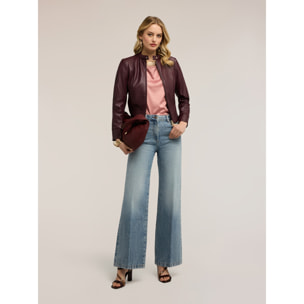 Motivi - Chaqueta corta con cremallera y cuello mao - Burgundy